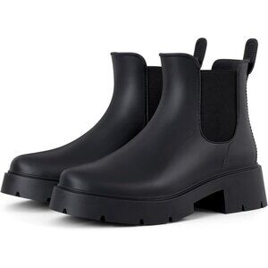 Women's Platform Black Waterproof Chelsea Double Elastic Ankle Rain Boots